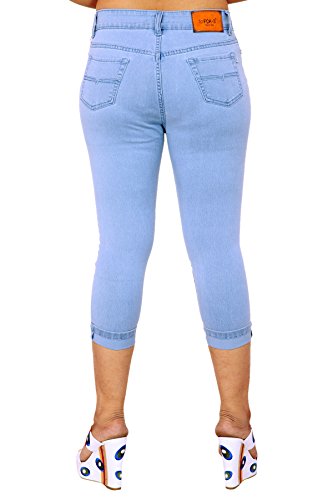 Image of FCK-3 Stretchable Denim Solid Mid Waist Knee Length Button Closure 5 Pocket Capree for Women