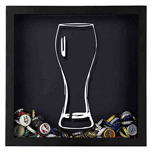 Torched Pint Glass Beer Cap Shadow Box Holder Hanging Display Case Frame Wall Mount Decor Art, Beer Lovers Collectors Gift for Men