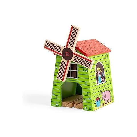 Bigjigs Rail Country Windmill Toy Train Tunnel - Bigjigs Train Accessories, Wooden Train Track Accessories, Windmill for Train Set, Trains for Kids Cover