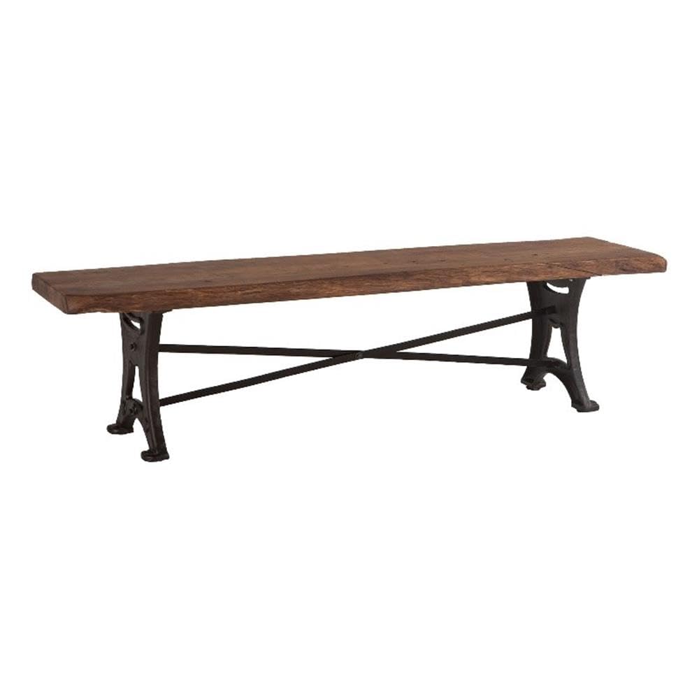 Blayne Acacia Wood Dining Bench with Live Edge and Cast Iron Legs, Rustic Wooden Bench for Kitchen Table, Brown, 70 Inch