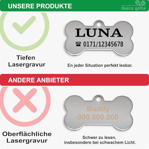 Ibera gifts - Hundemarke mit Gravur und personalisierte Hundemarke in Pfotenform, perfekt für kleine bis mittelgroße Haustiere (Schwarz)