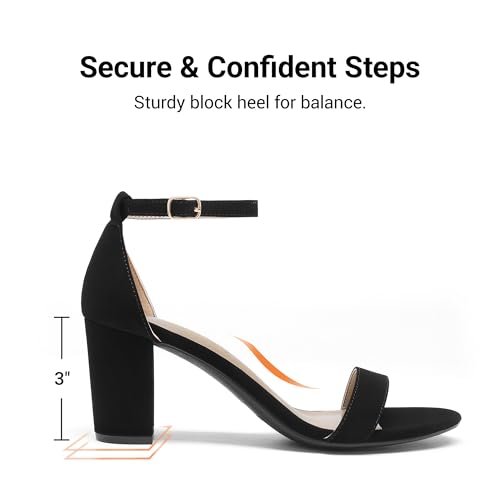 DREAM PAIRS DREAM PAIRS Women's Chunky Block Heel Sandals, Open Toe Ankle Strap Dress Shoes, Comfortable Wedding Guest Heels for Party, Prom and Formal Events,Size 6,Black/Nubuck,CHUNK