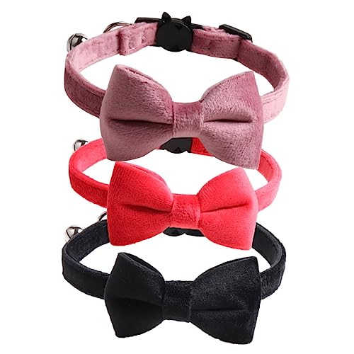 Genérico 3 Piezas Collar de Gato de Terciopelo Cat Collar Tratamiento para Gatos Mascota Collares para Cachorros Gatito Collar de Perro Cachorro Collar de Gato Decorativo con Lazo Franela