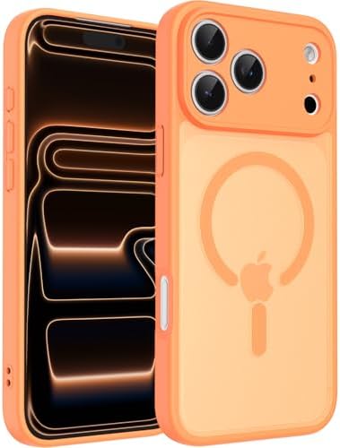Magnetic Case for iPhone 17 Pro Max Case, Compatible with MagSafe, Shockproof for iPhone 17 Pro Max Case [15FT Military-Grade Drop Protection] Slim Translucent Matte Phone Cover, Matte Orange
