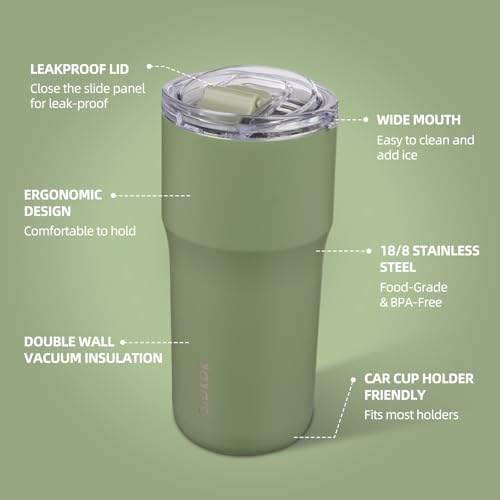 Image of BJPKPK 20oz Spill Proof Coffee Tumbler, Insulated Stainless Steel Cup | Double Wall Vacuum, Leakproof Lid, Keeps Hot /Cold /Iced, BPA Free, Dishwasher Safe, Cupholder, Travel, Forest Green