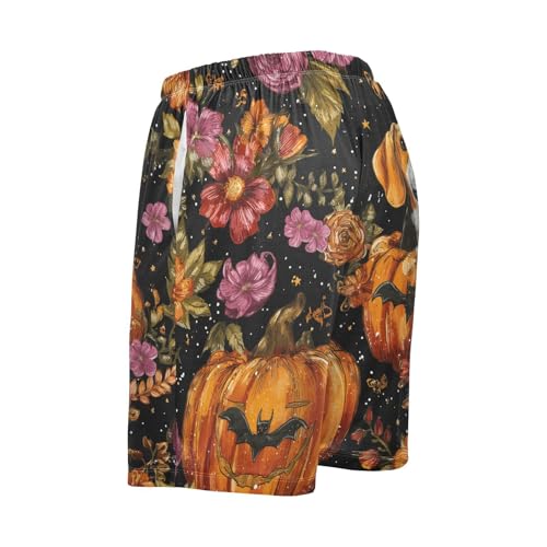 Beagle Pumpkin Bat Flowers Pajama Bottom Shorts for Men Soft Casual Sleep Lounge Shorts with Pockets S-XXL3