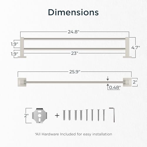 FORIOUS 24 Inch Double Towel Bar, Double Towel Racks for Bathroom Brushed Nickel, Heavy Duty SUS304 Stainless Steel Dual Towel Rail Wall Mount, Brushed Nickel image 2