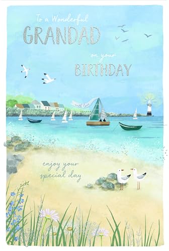 To A Wonderful Grandad Boats At The Seaside Stunning Birthday Card By Wishing Well Studios 9 X 6 Inches