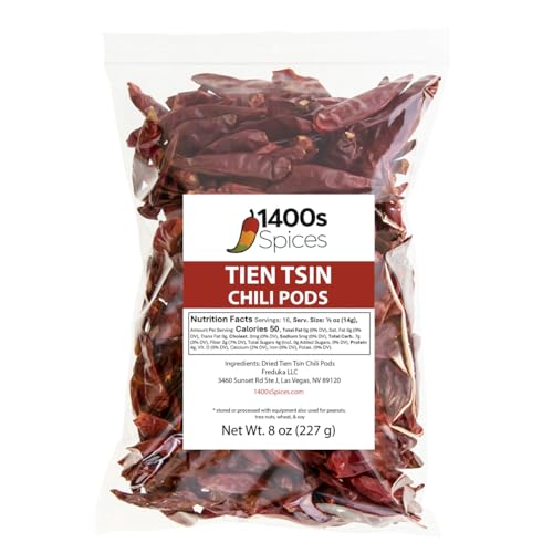 8oz Chili Tien Tsin Whole. Dried Chinese Red Peppers for Hunan or Szechwan Cooking – Ideal for Asian, Thai, Indian, Mexican Dishes by 1400s Spices