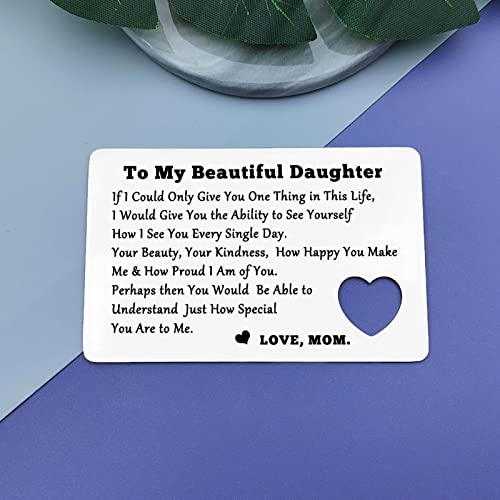 To My Daughter Gift from Mom Engraved Wallet Insert Card for Daughter in Law Inspirational Gift for Daughter Stepdaughter Graduation Gift Encouragement Gift from Mother Stepmom Metal Wallet Card Gift - Thumbnail 5