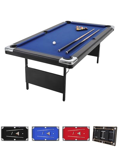 6FT Pool Table, Folding Portable Billiard Table with Cue, Ball, Accessories