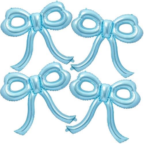 Image of 4 Pcs Blue Bow Balloons Bow Birthday Party Decorations for Girl Women Bow Decor Blue Birthday Decorations Giant Light Blue Balloons for Baby Shower Bridal Bachelorette Party Supplies