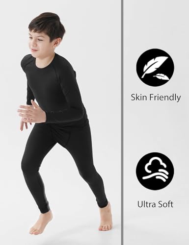 1/4 Pack Youth Boys Thermal Compression Shirts Long Sleeve Fleece Lined Athletic Base Layer Tops Undershirts for Kids3