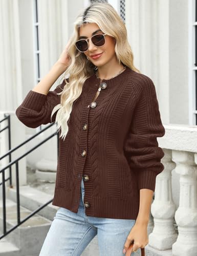 Rapbin Women's Cable Knit Cardigan Open Front Sweater Casual Long Sleeve Button Coats Outerwear3