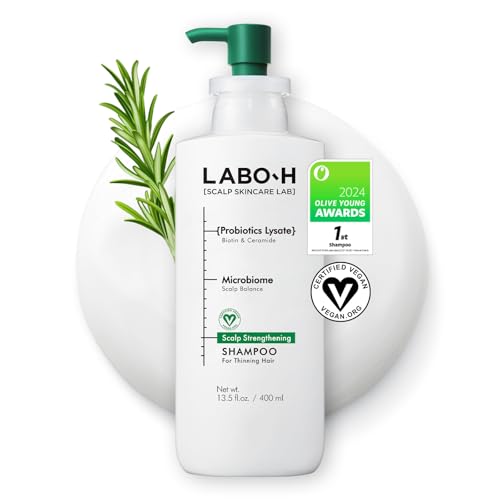 LABO-H Scalp Strengthening Shampoo for Hair Growth & Anti-Loss | Vegan Ceramide Haircare Routine with Rosemary Oil, Biotin and Caffeine, Paraben Free, Korean, 13.5 Fl. oz.