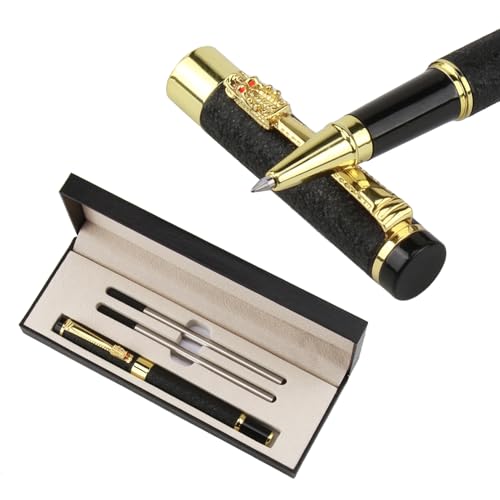 Set de stylos à bille de luxe - Stylo à bille métallique à pointe lisse de 0,7 mm avec 2 recharges, stylo cadeau élégant et professionnel pour homme,...