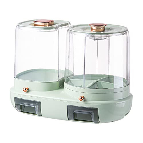 GOOBIX Food Grain Storage Containe,360° Rotating Grain Storage 5 Grid Rotating Food Dispenser Rice Container Storage Kitchen Storage Container for All Beans, Barley, Millet,green