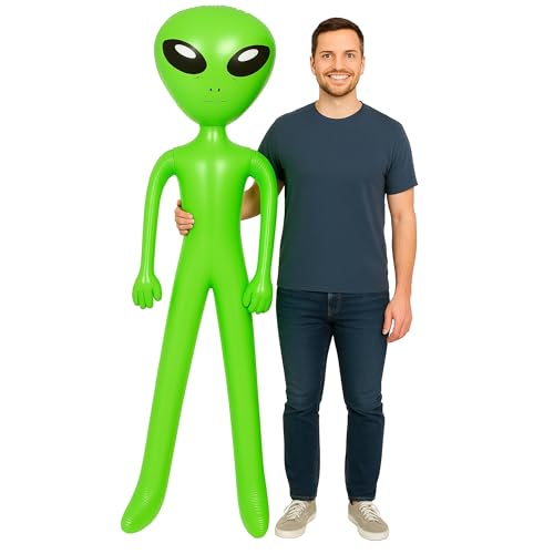 Inflatable Alien 170cm (5ft 7in Approx.) – Giant Alien Party Decoration Prop for Halloween, Birthday, Space & Sci-Fi Theme Party, UFO Alien Blow-Up Toy for Kids & Adults