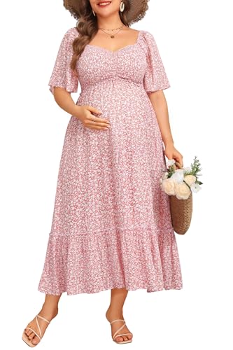 Image of Plus Size Summer Dresses - Maxi Casual Wedding Guest Graduation Easter Long Dress with Pockets