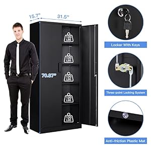 Yizosh Metal Garage Storage Cabinet with 2 Doors and 5 Adjustable Shelves - 71" Steel Lockable File Cabinet,Locking Tool Cabinets for Office,Home,Garage,Gym,School (Black) Yizosh Metal Garage Storage Cabinet with 2 Doors and 5 Adjustable Shelves 71 Steel Lockable File CabinetLocking Tool Cabinets for OfficeHomeGarageGymSchool Black
