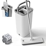 Serpillière Seau Essoreur, Masthome Balai Serpillère Microfibre avec 4 Tampons, Balai Plat Rotatif 360° Serpillère Essoreur pour Nettoyage de Sol