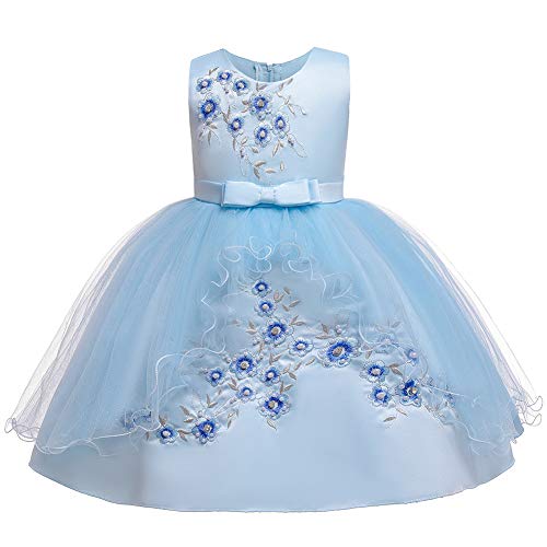 Robe de soirée élégante fille motif fleurs bleu cadeau anniversaire