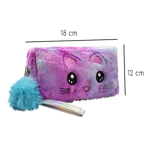 Estojo Escolar Feminino Box Grande Infantil Fofo Gatinho Colorido Com Alça Para Pendurar Removível M