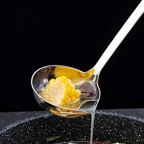 Hemoton Concha de sopa de aço inoxidável separadora de óleo gordura com cabo de madeira, separador d