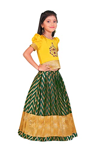 Image of New south Indian traditional pattu pavadai Jecquard Lehenga choli for girls dress