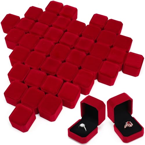 Écrins à bagues en velours rouge Thinkday de 5,5 cm pour joaillerie et anniversaires