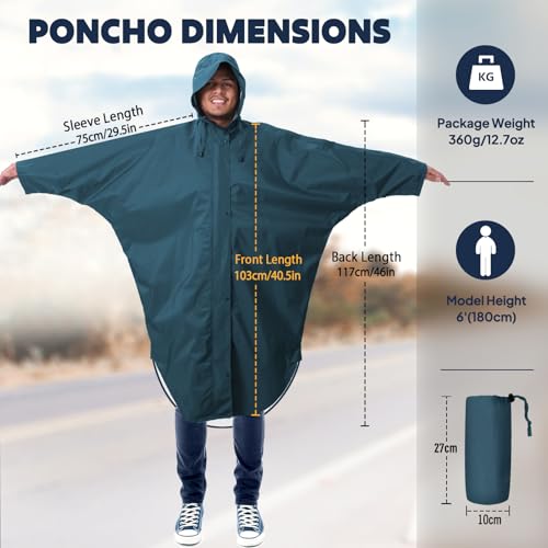 ANYOO Waterproof Rain Poncho for adults Lightweight Reusable Hiking Hooded Coat Jacket for Outdoor Activities4