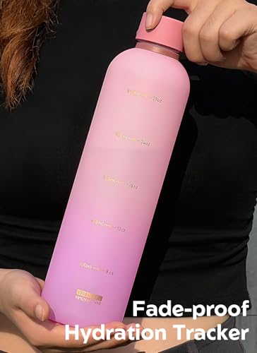 Image of Opard Slim Water Bottle 32oz, Dishwasher Safe Plastic Water Bottle BPA-Free, Leakproof Screw Top, Sunset Pink Purple, Reusable for Travel School Sport Gym Hiking