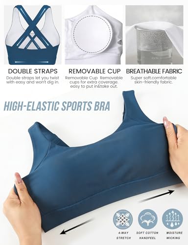 Image of Buauty Sports Bra for Women, Criss Cross Back Medium Support Workout Bras with Removable Cups for Yoga Running Gym