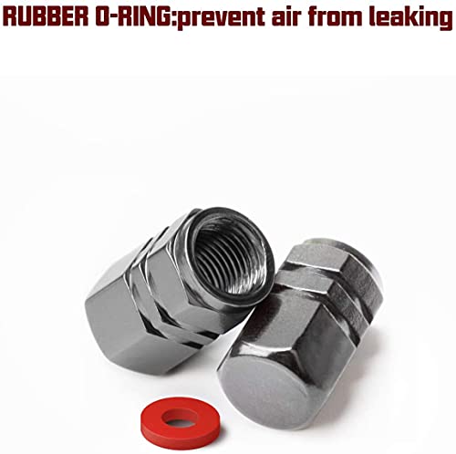 AIEX 8 Packs Aluminum Tire Valve Stem Caps with Gasket Universal Hexagon Valve Covers Replacement for Cars, SUV, Bike, Bicycle, Motorcycles, Airproof, Screw-On, Easy-Grip (Gun Grey)