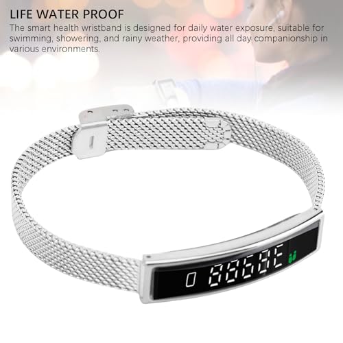 ASHATA Gesundheits-Smart-Armband, &uuml;ber Bluetooth Verbundener Tragbarer Fitness-Tracker, Hypertonie- mit Herzfrequenz und Schlaf, Schrittz&auml;hler, Wasserdicht f&uuml;r Laufen, Reiten mit APP (Silver)