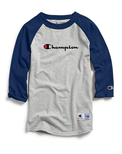 Champion Kids Baseball Tee, S, Oxford Gray/Navy