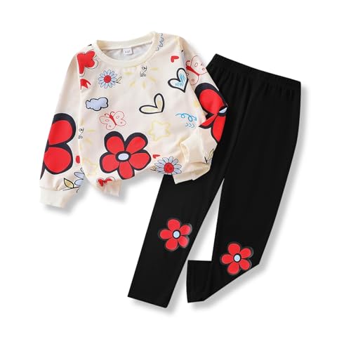 Image of Toddler Girl Clothes Floral Printed Sweatshirt Pants 2Pcs Fall Outfits for Little Girls Clothing Set Size 3-7 Years