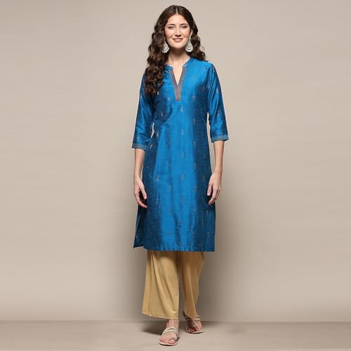 Image of BIBA Women Polyester Regular Fit Yard-Dyed Straight Kurta