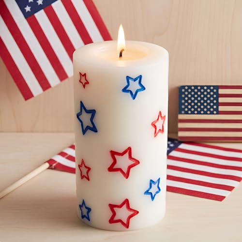 Conelist Patriotic American Star Candles White Blue Red 4th of July Debossed Star Pillar Candle 6 Inch Pastel Candlesticks Memorial Day Home Decor 250th Anniversary Independence Day Party Decorations