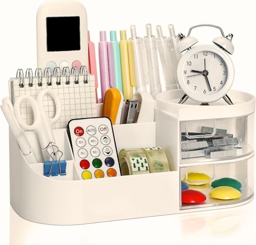 Image of INKULTURE Plastic Desk Organiser, Desktop Drawer Organiser, Cosmetics Storage Organiser, Cute Desk Storage For Office Supplies, Bathroom Counter Or Chest Of Drawers, Cream