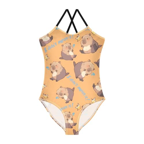 Bolaz Girls Swimsuits One-Piece Bathing Suits Multicolor Kids Sport Summer Beach Swimwear for 3-10 Years Old-Capybara I Didn't Mean It Pattern