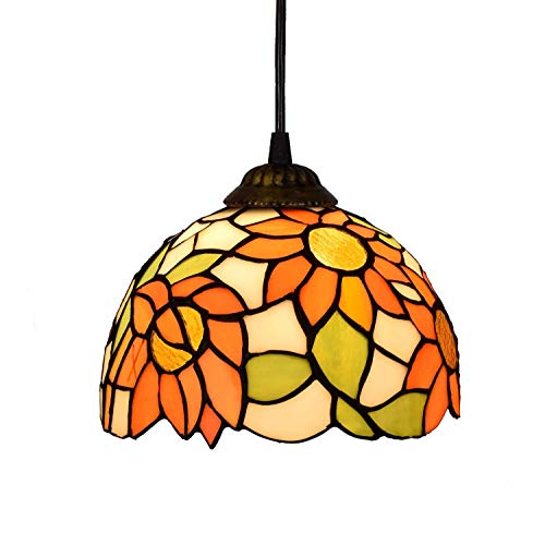 Lustre en vitrail tournesol orange luminaire plafonnier rustique de salon