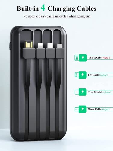 Power-Bank-Solar-Portable-Charger - 40000Mah Power Bank Large Capacity Built In 3 Output And 1 Input Cables And Flashlight 5V3.1A Quick Charge Compatible With All Smart Phones And Usb Devices(Black) #TOP1