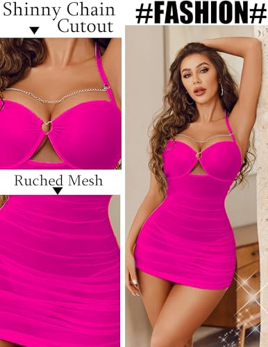 Avidlove Lingerie for Women Sexy Lace Babydoll Dress Halter Nightgown V Neck Sleepwear Rose Red S — view 3