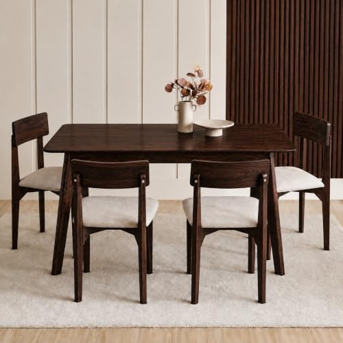 Image of UK FURNITURE Alexaa Solid Sheesham Wood 4 Seater Dining Set | Wooden Dining Table Set with Cushioned Chairs for Dining Room | Home & Office, Hotels Restaurant (Walnut, 4 Seater)