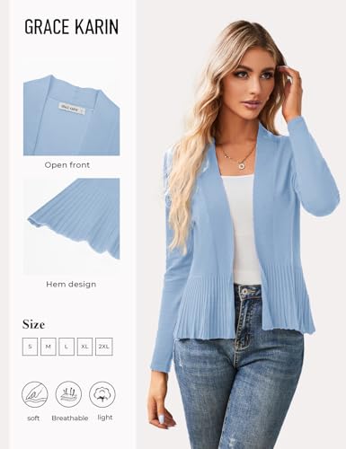 Image of GRACE KARIN Women's Lightweight Peplum Cardigan Sweaters Open Front Cropped Cardigan Long Sleeve Trendy Summer Knit Tops