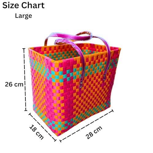 Image of Hand Made Multipurpose Plastic Basket with Lid | Eco-Friendly, Washable, Rust-Free Storage Basket for Kitchen, Picnic, Toys, Travel, Office | Lightweight basket (Orange with yellow, L)