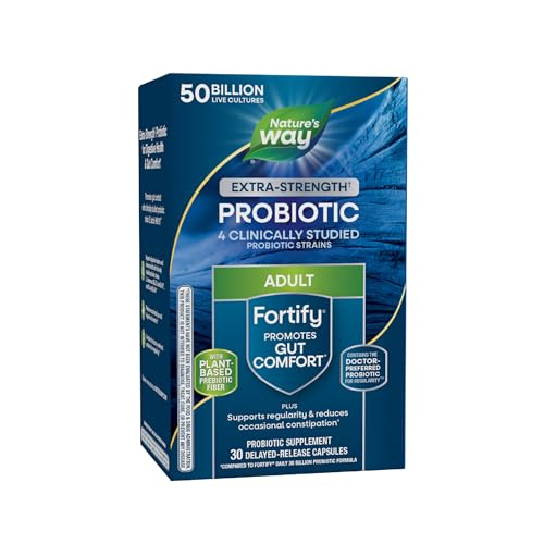 Natures Way Extra Strength(1) Fortify Probiotic Probiotics for Digestive Health Prebiotics 50 Billion Live Cultures Digestive & Immune Health Support* 30 Capsules