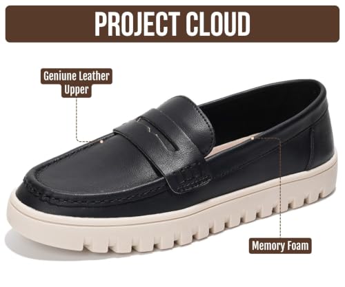 Image of Project Cloud 100% Genuine Leather Loafers for Women - Memory Foam Insoles Slip On Shoes for Women - Lightweight Womens Shoes - Non Slip Womens Loafers (Filide1)