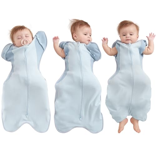 Image of KIDIRA Transitional Swaddle, 2.5 TOG Baby Swaddle 3-6 Months 12-18lb, Arms in /Out Sleep Sack with 2-Way Zipper,Improve Sleep Snug Fit Help Calm Startle Reflex,1 Pack, Blue
